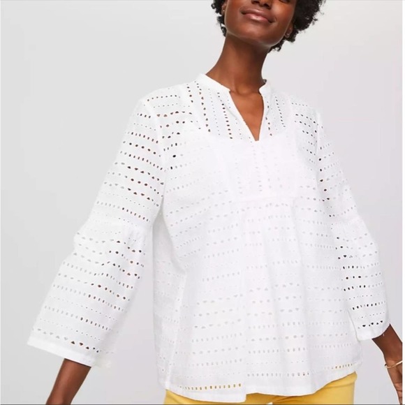 LOFT Tops - Loft Eyelet Split Neck Swing Top